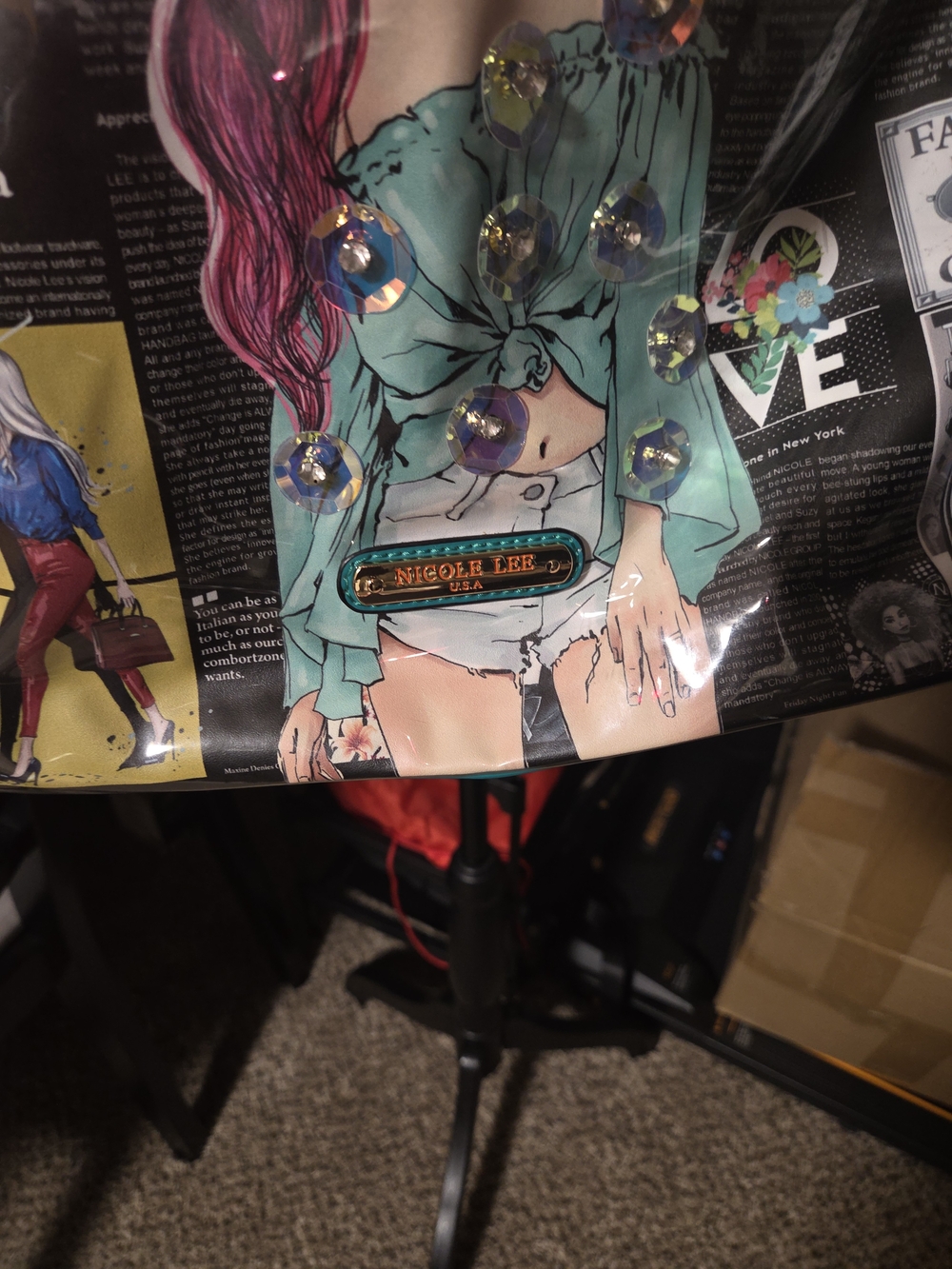 Nicole Lee Teal Graphic Drawstring Bucket Bag - Picture 2 of 7